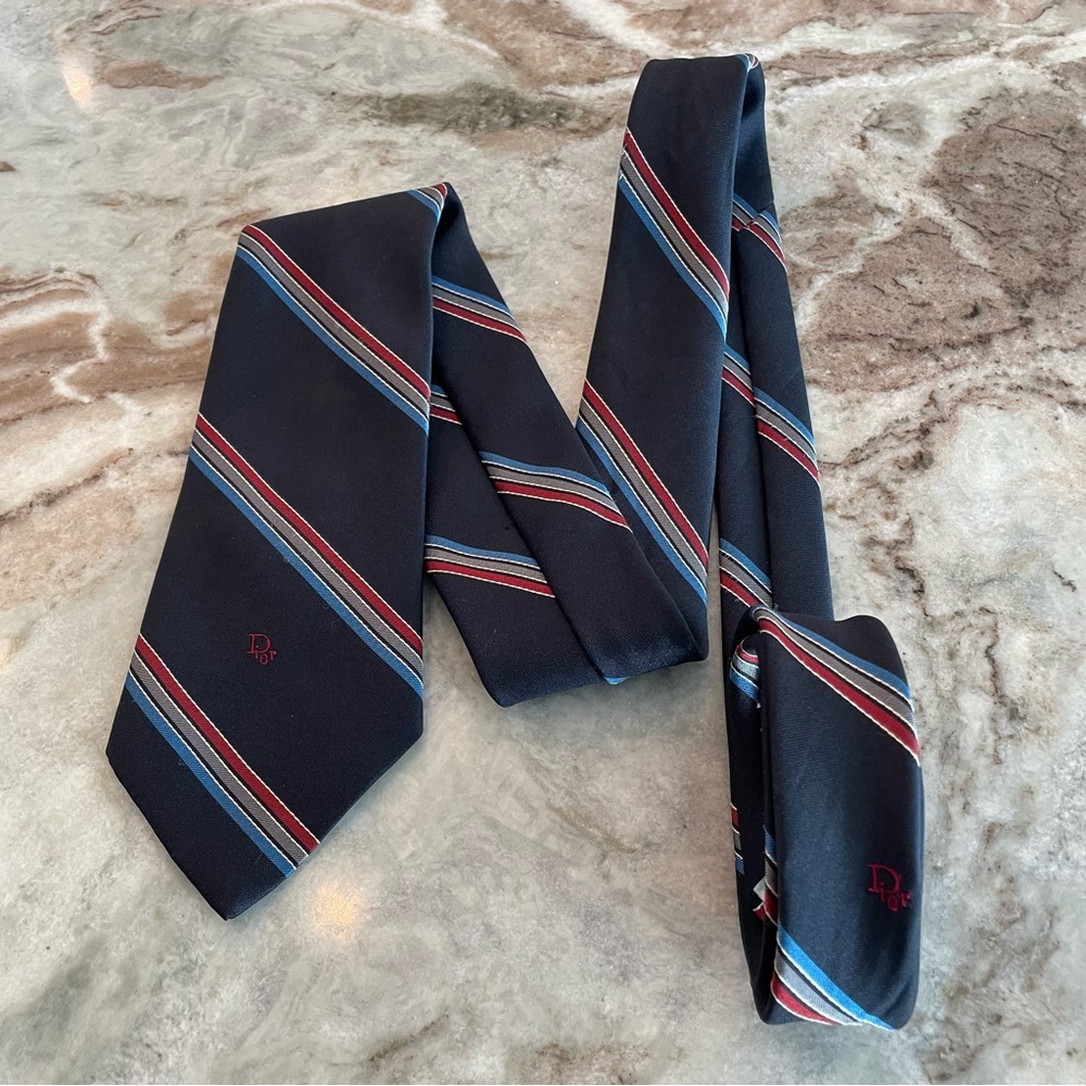 Christian Dior Mens Navy Striped Neck Tie